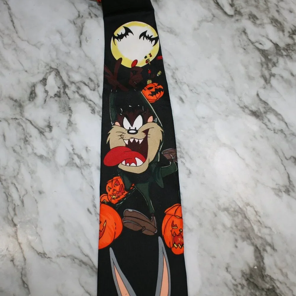 VINTAGE LOONEY TUNES MANIA Necktie Halloween Bugs Bunny Taz Pumpkins Neck Tie